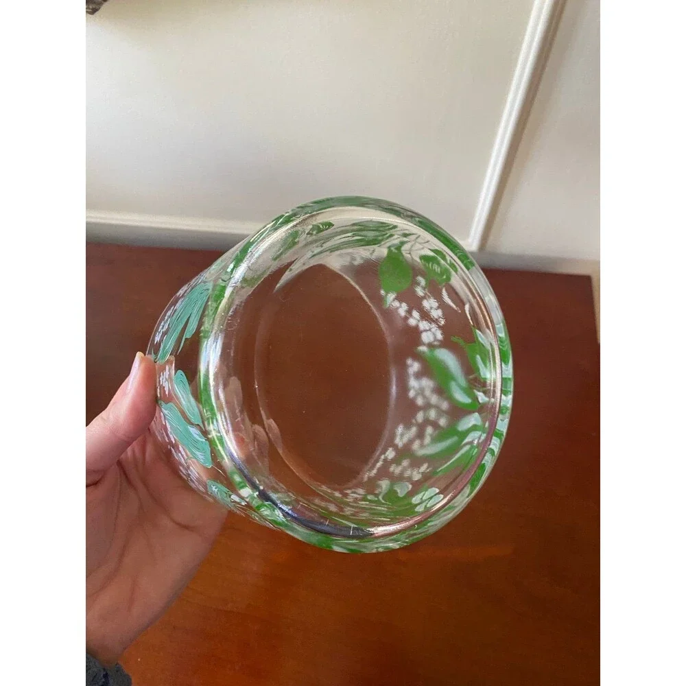Vintage Hazel Atlas Lily of the Valley Ice Bucket Glass Container Home Vase